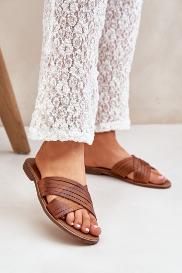 Dames leren slippers LeĮskis Shoes 3682 bruine kleur 2