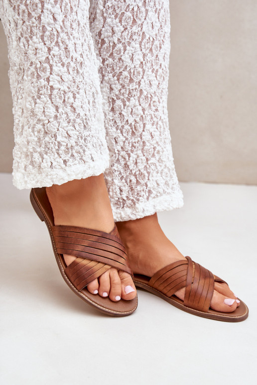 Leer Dames Slippers LeInski Shoes 3682 bruine kleur Leer Dames Slippers LeInski Shoes 3682 bruine kleur