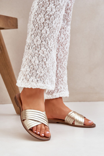 Dames leren slippers LeĮskis Shoes 3682 gouden kleur