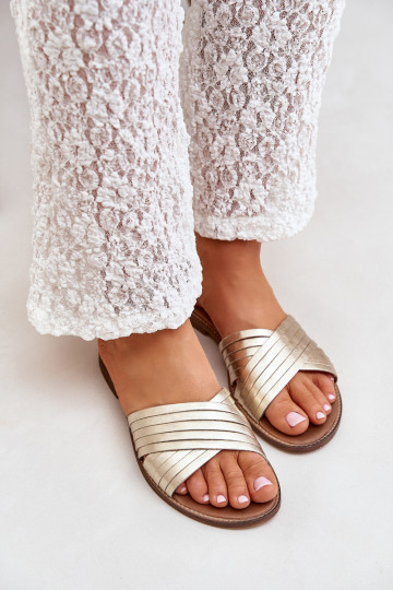 Dames leren slippers LeĮskis Shoes 3682 gouden kleur 2