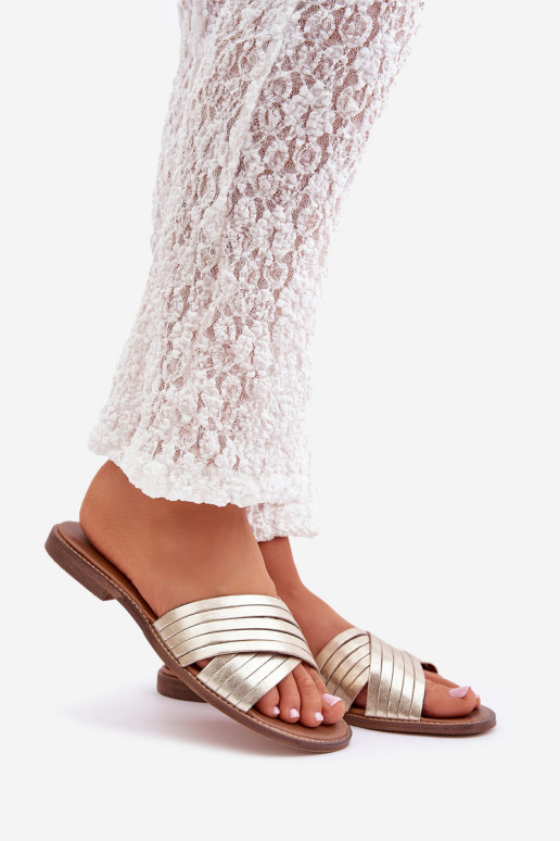 Leer Dames Slippers LeInski Shoes 3682 gouden kleur Leer Dames Slippers LeInski Shoes 3682 gouden kleur