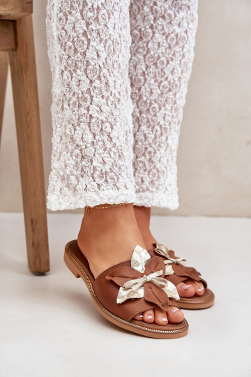 Slippers met ornamenten Echt leer Zazoo 3574/Z bruine kleur