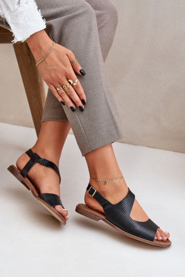Dames sandalen met gespen en reliëf LeĮskis 3041 zwarte kleur