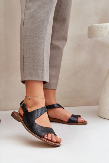 Dames sandalen met gespen en reliëf LeĮskis 3041 zwarte kleur 2