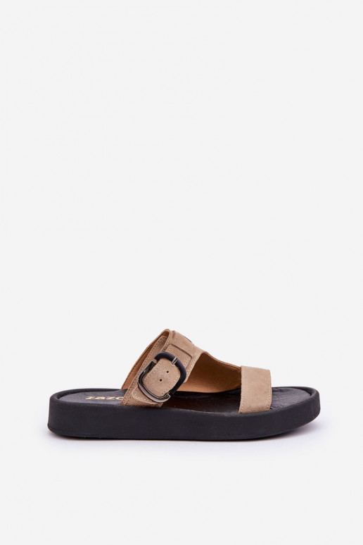 Dames suède pantoffels met platform Zazoo 3024 beige Dames suède pantoffels met platform Zazoo 3024 beige