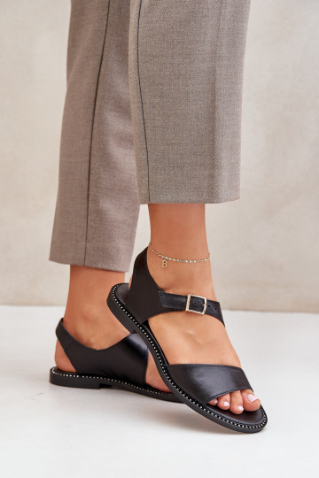 Leren platte dames sandalen Zazoo 3014 zwarte kleur 2