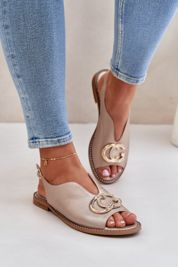Dames sandalen met brede hakken en ornamenten Laura Messi 2865 gouden kleur