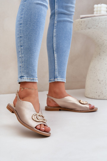 Dames sandalen met brede hakken en ornamenten Laura Messi 2865 gouden kleur 2