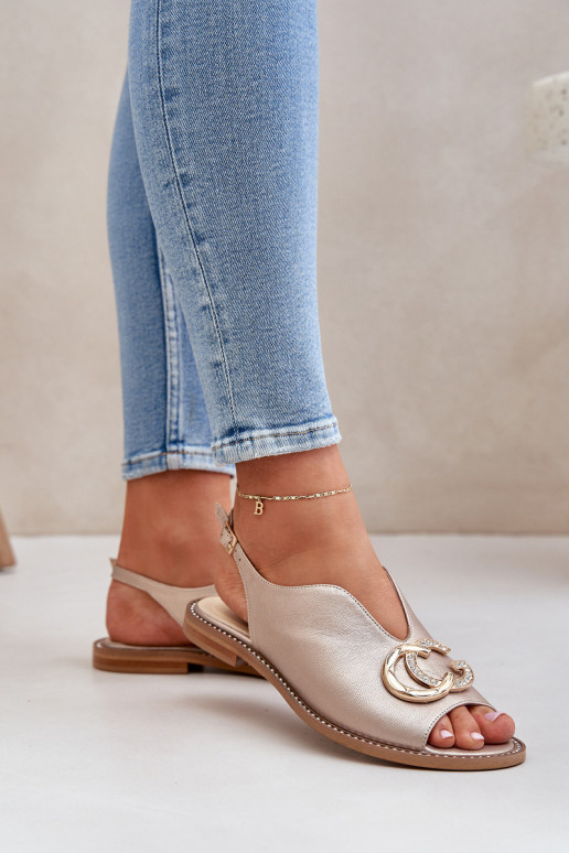 Dames sandalen met brede hakken met ornamenten Laura Messi 2865 gouden kleur Dames sandalen met brede hakken met ornamenten Laura Messi 2865 gouden kleur