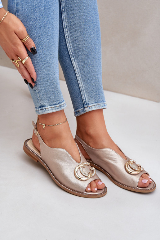 Dames sandalen met brede hakken met ornamenten Laura Messi 2865 gouden kleur Dames sandalen met brede hakken met ornamenten Laura Messi 2865 gouden kleur