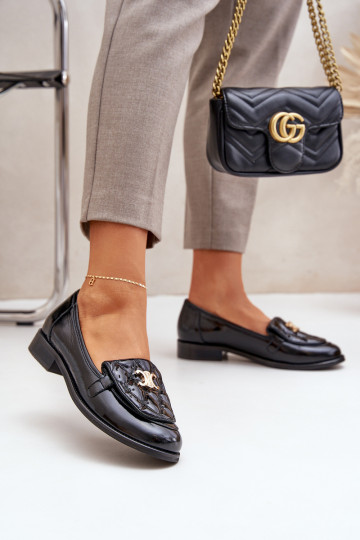 Leren gelakte mocassins met gouden details Laura Messi 2927 zwarte kleur