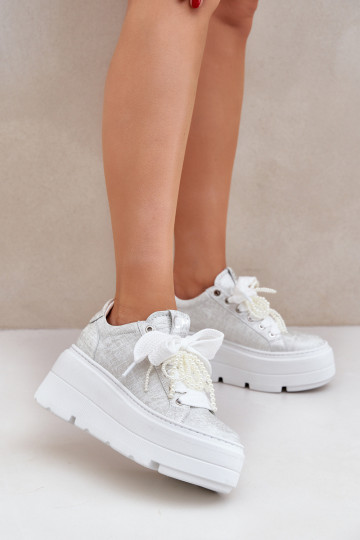 Leren sportschoenen met platform CheBello 4658 zilverkleur 2