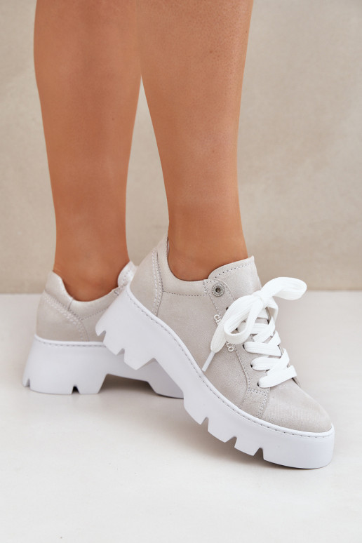 Sneakers model schoenen sportschoenen met platform CheBello 4632 zilvere kleur Sneakers model schoenen sportschoenen met platform CheBello 4632 zilvere kleur