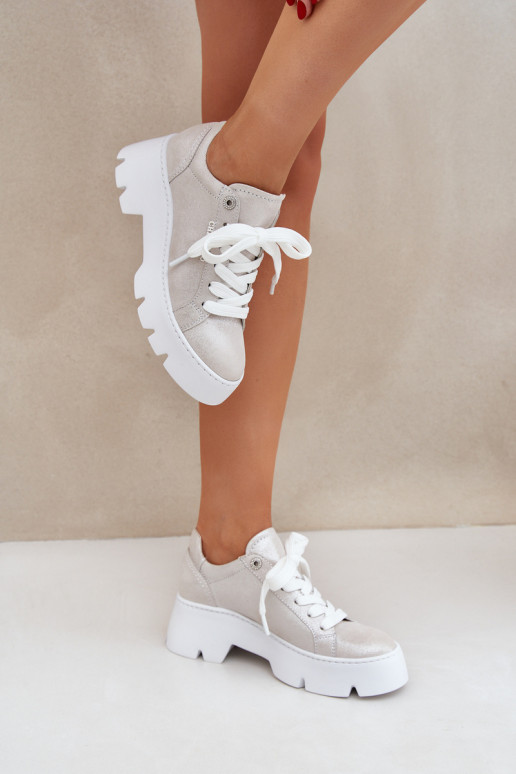 Sneakers model schoenen sportschoenen met platform CheBello 4632 zilvere kleur Sneakers model schoenen sportschoenen met platform CheBello 4632 zilvere kleur