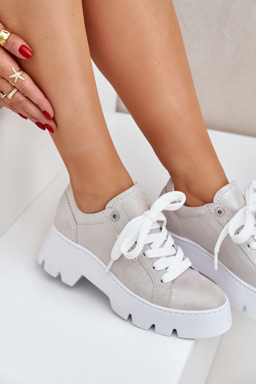 Sneakers model schoenen sportschoenen met platform CheBello 4632 zilvere kleur Sneakers model schoenen sportschoenen met platform CheBello 4632 zilvere kleur