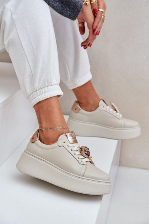 Dames Leer Sneakers model schoenen CheBello 4411 ivoor Dames Leer Sneakers model schoenen CheBello 4411 ivoor