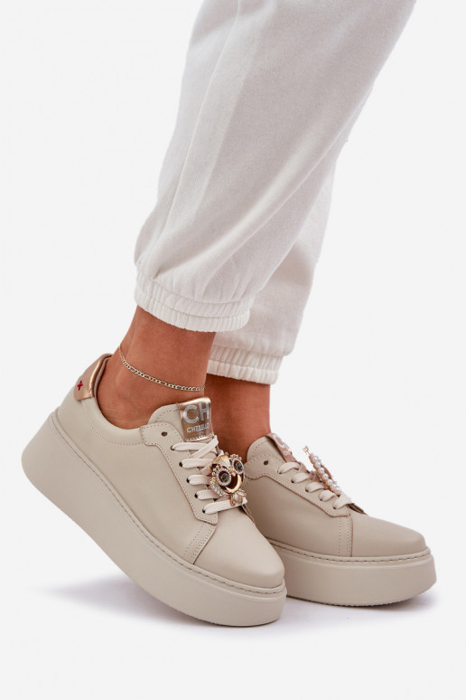 Dames Leer Sneakers model schoenen CheBello 4411 ivoor Dames Leer Sneakers model schoenen CheBello 4411 ivoor