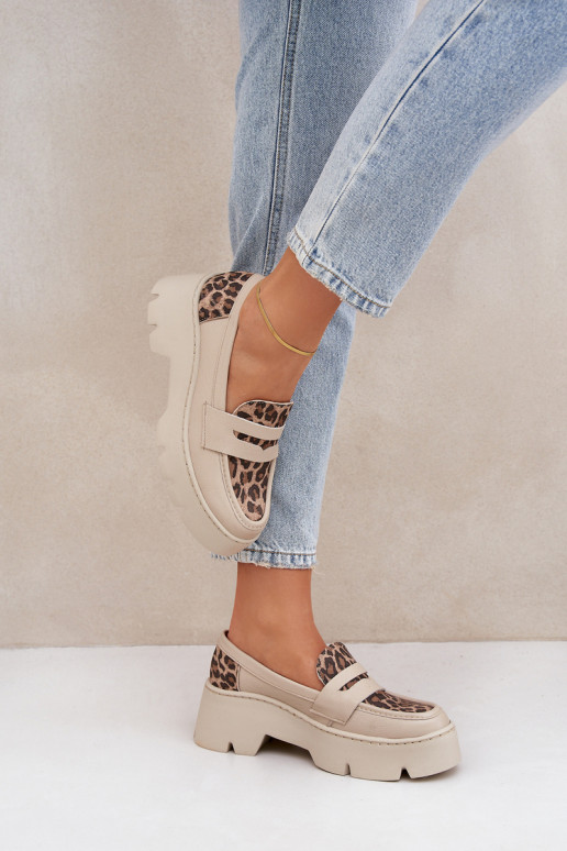 Leer Damesmocassins op het platform En platte hakken met luipaardbontpatronen Zazoo 20191 ivoor Leer Damesmocassins op het platform En platte hakken met luipaardbontpatronen Zazoo 20191 ivoor