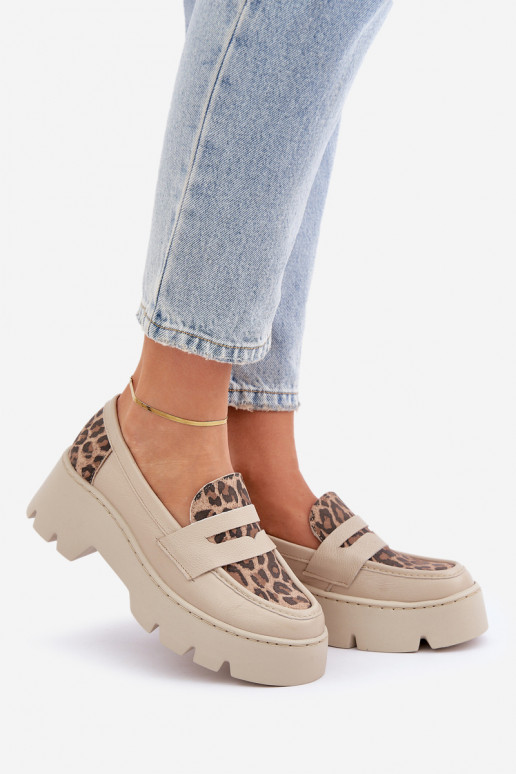 Leer Damesmocassins op het platform En platte hakken met luipaardbontpatronen Zazoo 20191 ivoor Leer Damesmocassins op het platform En platte hakken met luipaardbontpatronen Zazoo 20191 ivoor