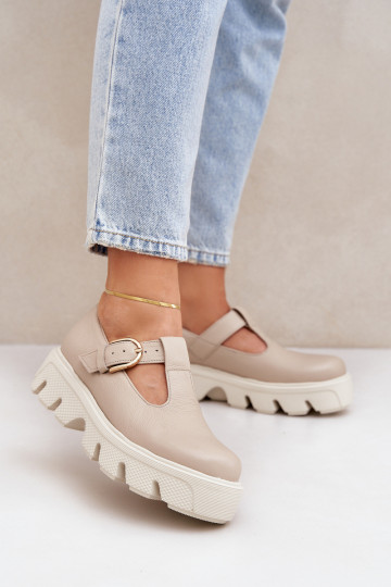 Leren schoenen met gespen Zazoo 20183 zandkleur
