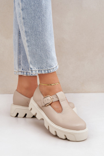 Leren schoenen met gespen Zazoo 20183 zandkleur 2