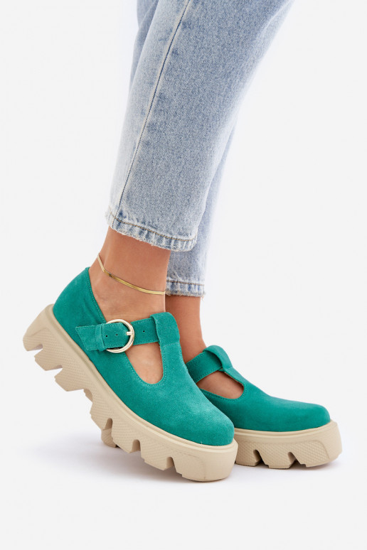 van suède schoenen met gespen Zazoo 20183 groene kleur van suède schoenen met gespen Zazoo 20183 groene kleur