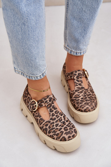 Suède schoenen met gespen en luipaardprint Zazoo 20183 bruin
