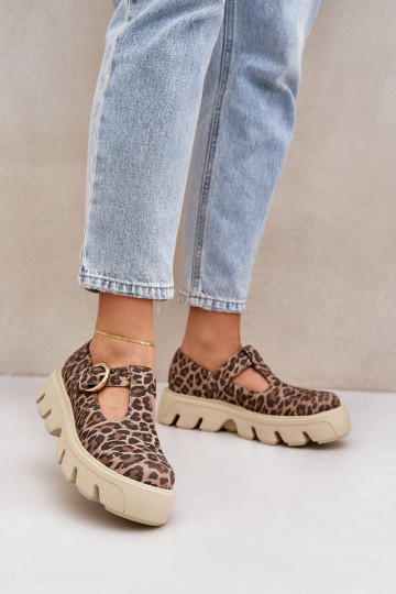 van suède schoenen met gespen met luipaardbontpatronen Zazoo 20183 bruine kleur 2