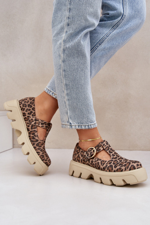 van suède schoenen met gespen met luipaardbontpatronen Zazoo 20183 bruine kleur van suède schoenen met gespen met luipaardbontpatronen Zazoo 20183 bruine kleur