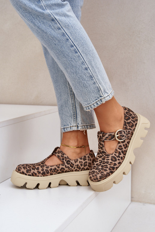 van suède schoenen met gespen met luipaardbontpatronen Zazoo 20183 bruine kleur van suède schoenen met gespen met luipaardbontpatronen Zazoo 20183 bruine kleur