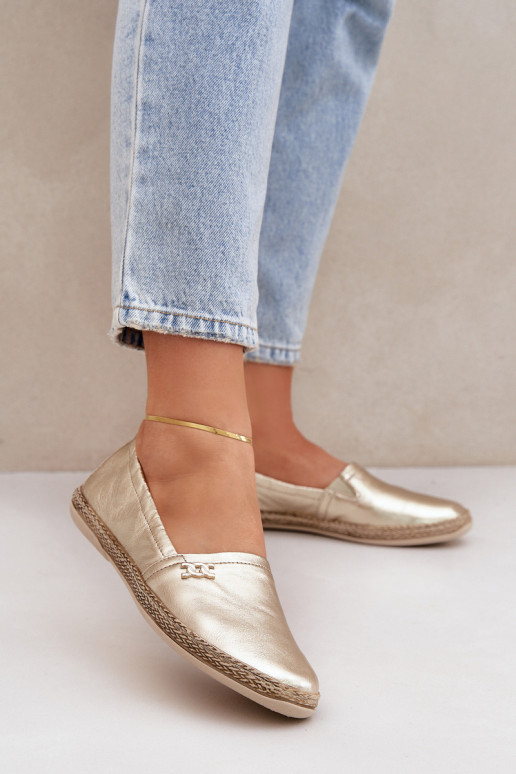 Elegante stijl Leren espadrilles Dames Zazoo 10177 gouden kleur Elegante stijl Leren espadrilles Dames Zazoo 10177 gouden kleur