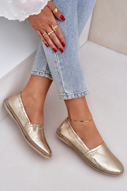 Elegante stijl Leren espadrilles Dames Zazoo 10177 gouden kleur Elegante stijl Leren espadrilles Dames Zazoo 10177 gouden kleur