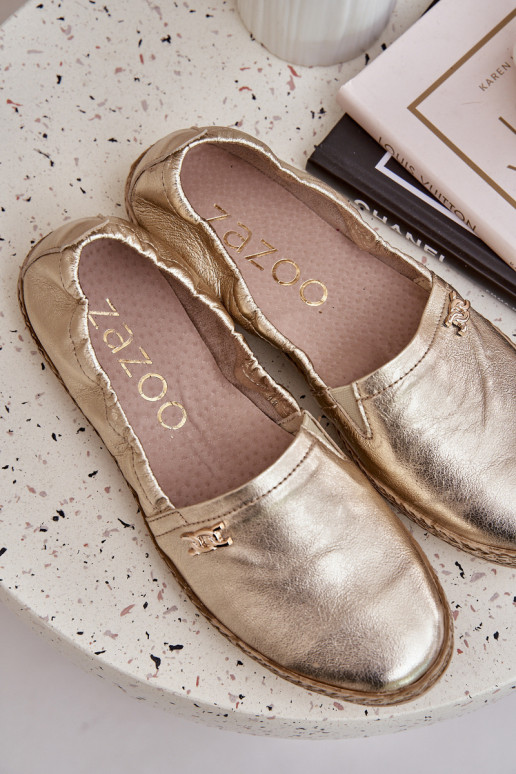 Elegante stijl Leren espadrilles Dames Zazoo 10177 gouden kleur Elegante stijl Leren espadrilles Dames Zazoo 10177 gouden kleur