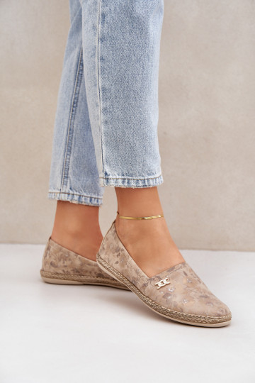 Elegante suède espadrilles met bloemetjes dames Zazoo 10177 zandkleur