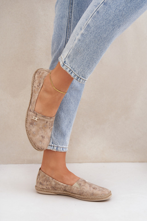 Elegante stijl Suède espadrilles met bloemen Dames Zazoo 10177 beige