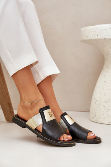 Elegante stijl Slippers Gemaakt van natuurlijk leer met brede hakken Zazoo 40423 zInart