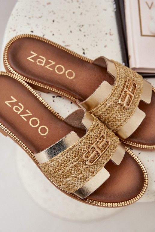 Leren pantoffels Met sierlijk Detalem I Plecionką Zazoo 40426 gouden kleur Leren pantoffels Met sierlijk Detalem I Plecionką Zazoo 40426 gouden kleur