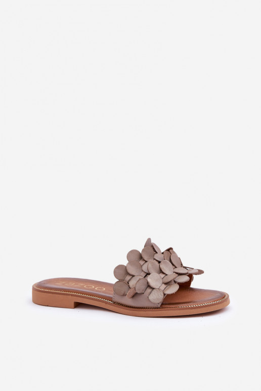 Zazoo 40381 Dames Leren pantoffels met brede hakken klei kleuren Zazoo 40381 Dames Leren pantoffels met brede hakken klei kleuren