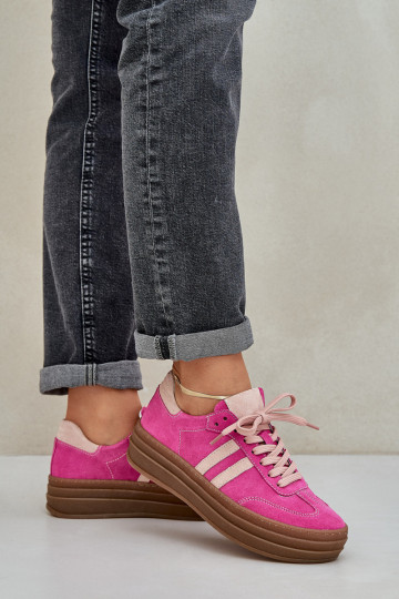 Zazoo N1068S4 Suède sneakers model schoenen met platform roze 2