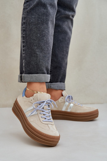 Zazoo N1068S4 suède sportieve schoenen met platform zandkleur