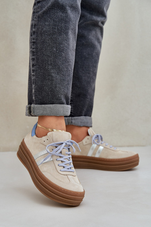 Zazoo N1068S4 Suède sneakers model schoenen met platform beige Zazoo N1068S4 Suède sneakers model schoenen met platform beige