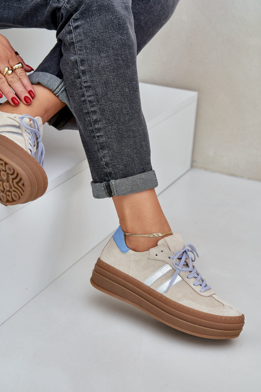 Zazoo N1068S4 Suède sneakers model schoenen met platform beige Zazoo N1068S4 Suède sneakers model schoenen met platform beige