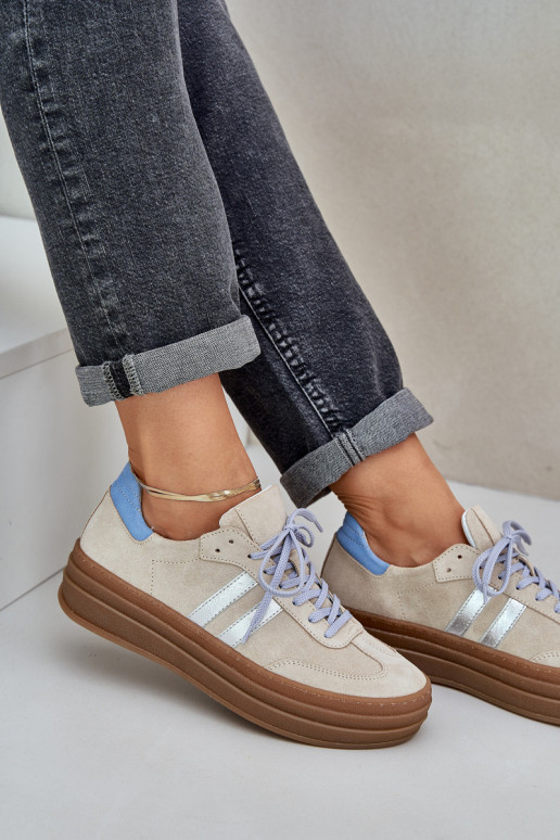 Zazoo N1068S4 Suède sneakers model schoenen met platform beige Zazoo N1068S4 Suède sneakers model schoenen met platform beige