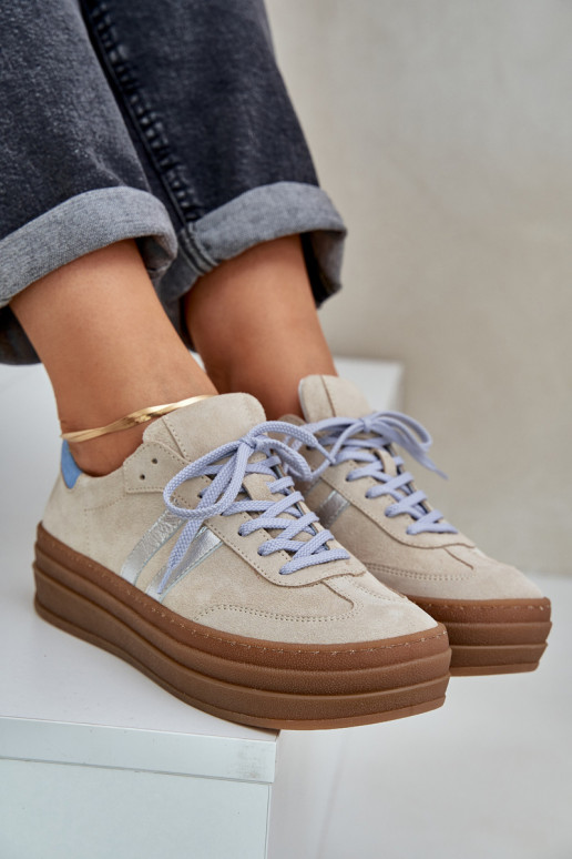 Zazoo N1068S4 Suède sneakers model schoenen met platform beige Zazoo N1068S4 Suède sneakers model schoenen met platform beige