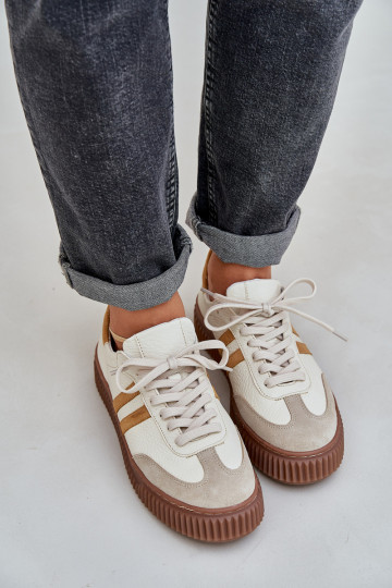 Zazoo N1068S6 leren lage sportieve dames schoenen met platform zandkleur