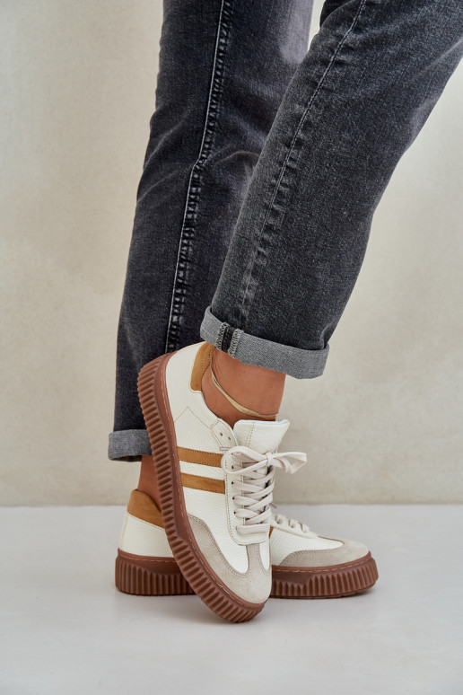 Zazoo N1068S6 Leer Laag Sneakers model schoenen Dames met platform beige Zazoo N1068S6 Leer Laag Sneakers model schoenen Dames met platform beige