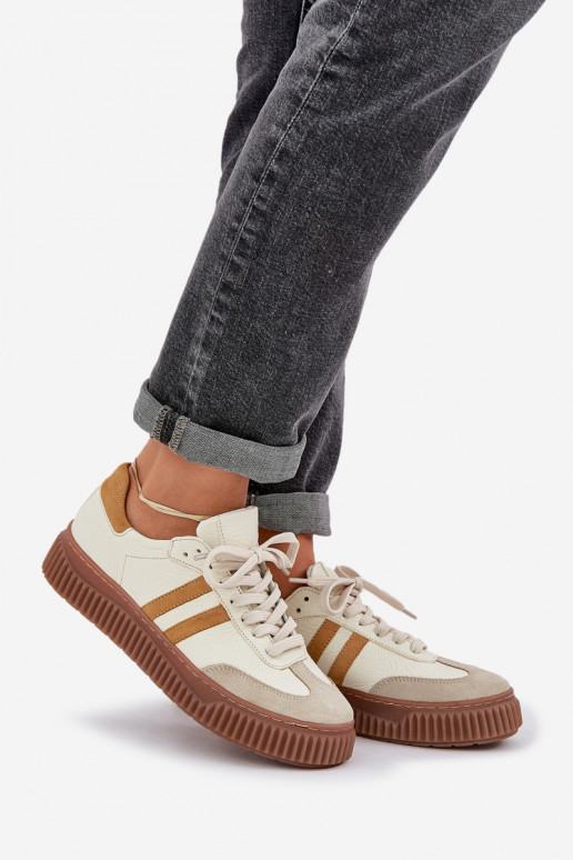 Zazoo N1068S6 Leer Laag Sneakers model schoenen Dames met platform beige Zazoo N1068S6 Leer Laag Sneakers model schoenen Dames met platform beige