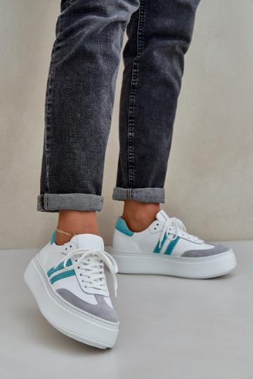 Zazoo N1068S8 leren lage sportieve dames schoenen met platform witte kleur
