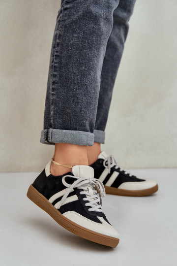 Zazoo N1068 leren lage sportieve dames schoenen zwarte kleur