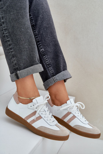 Zazoo N1068 leren lage sportieve dames schoenen zandkleur